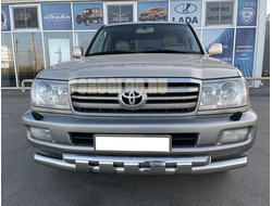 Защита переднего бампера двойная с перемычками d76/60 для Toyota Land Cruiser 100 (1998-2006)