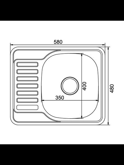Мойка для кухни нерж врезная прямоугольная MIXLINE 48х58 0,8мм правая левая выпуск 3 1/2 с сифоном глубина 18см