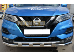 Защита переднего бампера двойная с перемычками d60/42 для Nissan Qashqai (2019-...)