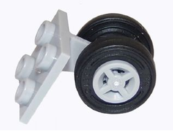 Plate, Modified 2 x 2 Thin with Dual Wheels Holder - Split Pins with Light Bluish Gray Wheels and Black Tires 4870 / 4624 / 59895, Light Bluish Gray (4870c07)