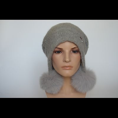 Серая женская шапка ушанка с помпонами Vizio Италия 6970