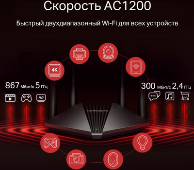 Wi-Fi роутер Mercusys MR1200G Черный