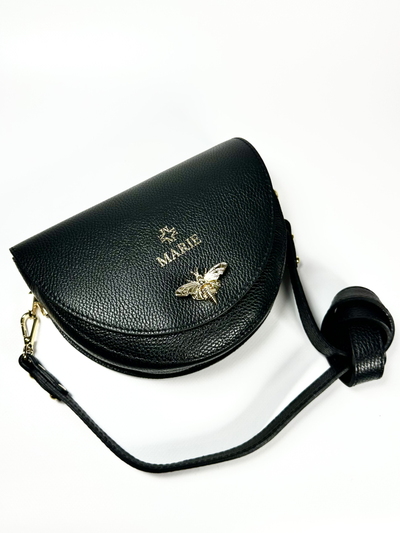 Женская кросс боди сумка с застежкой пчелкой из натуральной кожи Vera Pelle от M&Marie черного цвета