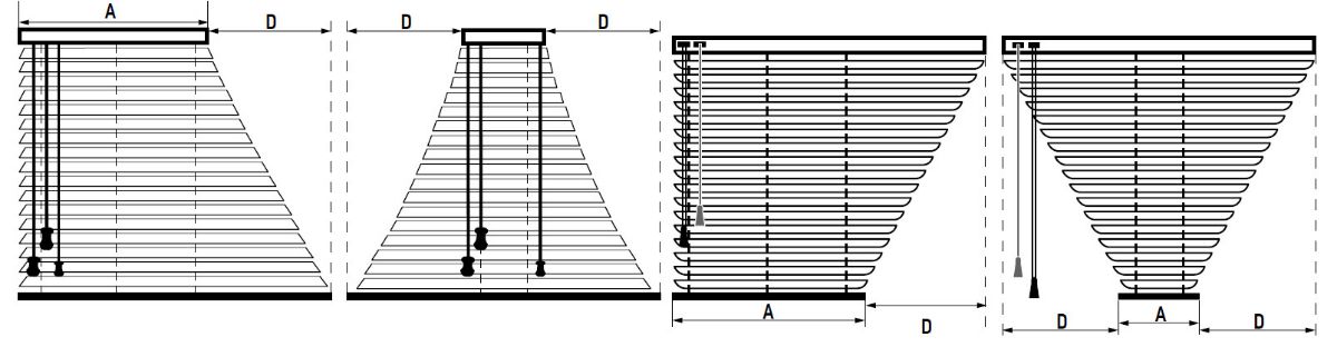 Горизонтальные деревянные жалюзи специальные модели, трапеции и прямоугольные трапеции (схема)