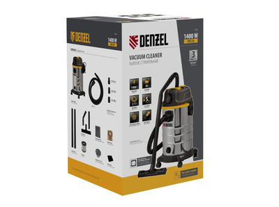 Пылесос строительный DENZEL RVC30, 1400 Вт, бак 30 л, шланг 3 м, розетка