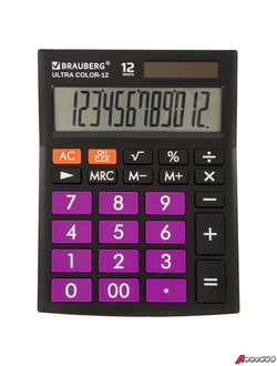 Калькулятор настольный BRAUBERG ULTRA COLOR-12-BKPR (192×143 мм), 12 разрядов, двойное питание, ЧЕРНО-ФИОЛЕТОВЫЙ. 250501