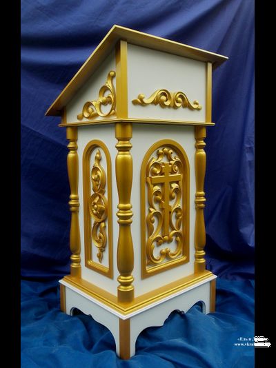 Аналой белый с золотом, с красным бархатом