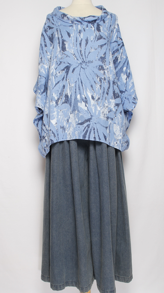 БЛУЗА ЛЁН "КИМОНО ХОМУТ АСТРА" морская волна, голубая до р.56