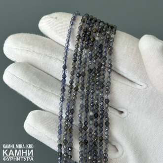 Иолит с включениями шары в огранке 2,4-2,5 мм, цена за нить 19 см