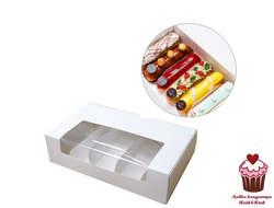 Коробка для эклеров и эскимо с окном белая, 5 ячеек, 25х15х6,5 см