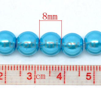 бусина имитация жемчуга круглая 8 мм, материал-стекло, цвет-голубой, 20 шт/уп