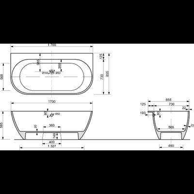Ванна из искусственного камня STWORKI Левангер 170x85 см, пристенная, белая