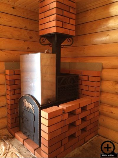 Дровяная банная печь ВОЛГА-1, открытая каменка. (+Бак 60 литров)