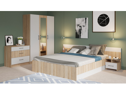 Спальня Алена - Комплект (кровать 160, тумба (2шт), комод) Дуб сонома/Белый