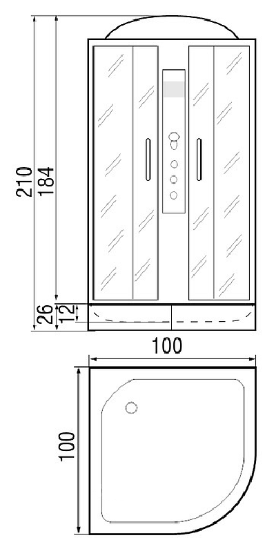 Душевая кабина RIVER, DUNAY 100/26 ТН, 100x100x210 см.