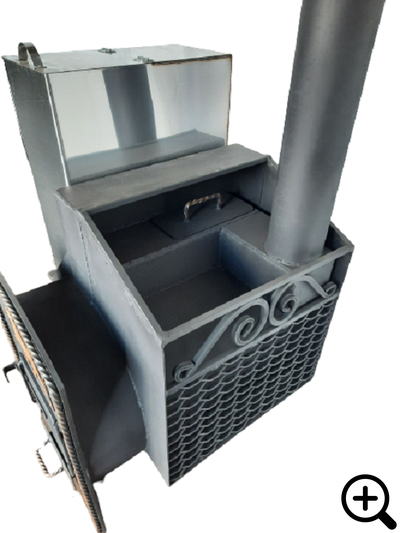 Дровяная банная печь с выносной топкой ФЛАГМАН, открытая каменка. (+Бак 80 литров)