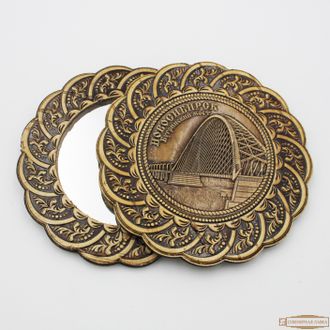 Берестяное одинарное зеркало Бугринский мост Новосибирска» сувенир