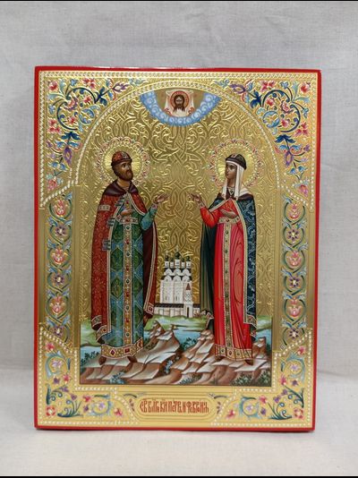 Петр и Феврония Муромские, Святые Чудотворцы. Рукописная икона. 22х28см.