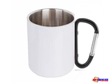 Кружка металлическая БЕЛАЯ с черным карабином, 300мл для сублимации
