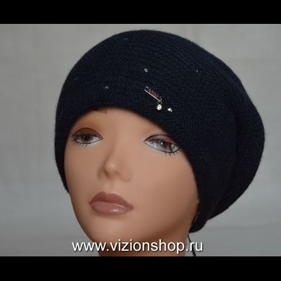 Синий вязаный берет из альпака и шелка Италия Vizio 6251