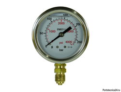 Манометр для АВД, 250bar, 1/4внеш, нерж.сталь