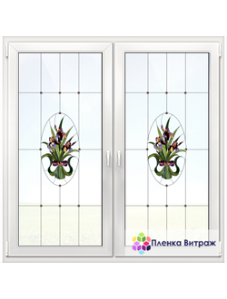 Витражная пленка, витражная пленка самоклеющаяся под заказ,пленочный витраж флора с ирисами