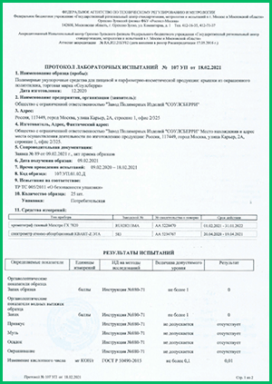 Протокол лабораторных испытаний  № 107 УП от 18.02.2021