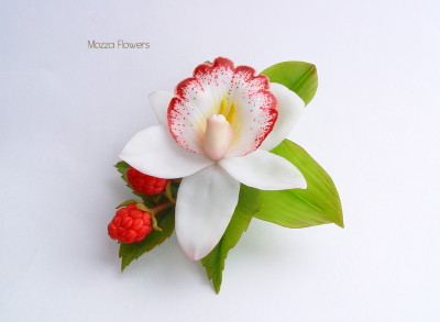 Брошка "Орхидея с малиной".