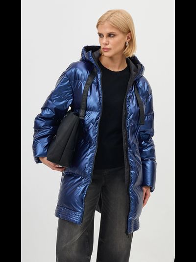 Укороченный синий-металлик пуховик