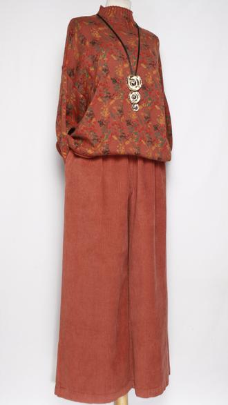 Брюки Бохо "ПАЛАЦЦО КРУПНЫЙ ВЕЛЬВЕТ" коралл до р.56