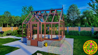 Рендер стеклянной теплицы Елизавета S 4000x3000, английский стиль, алюминий и стекло, базовая.