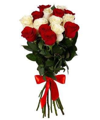 15 роз красных и белых (50 см.)