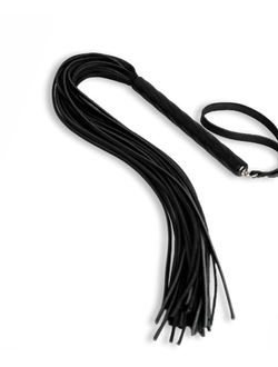 PL-06-bl Плеть малая черная из кожи с витой черной ручкой - 60 см.