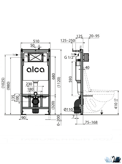 Инсталляция с подвесным унитазом: Alcadrain AM101/1120-3:1 RU M70-0001 с белой клавишей и Sanita Lux Attica ATCSLWH0104