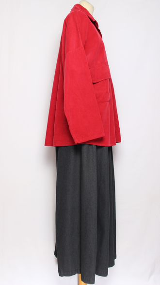 Рубашка Бохо вельветовая "КАРМАНЫ КЛАПАНЫ"  красная до р.54