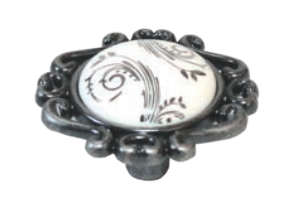 Ручка-кнопка, К8492, античное серебро/керамика белая