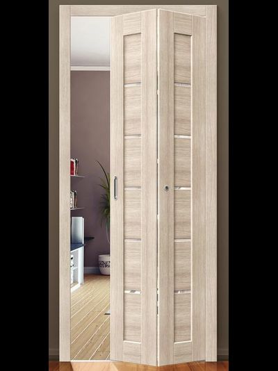 ДВЕРЬ-КНИЖКА(СИММЕТРИЧНАЯ). OPTIMA PORTE/ TURIN (ТУРИН) 506 БЕЛЕНЫЙ ДУБ/ СТЕКЛО САТИН СВЕТЛОЕ