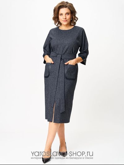 Модель :2471.Платье прямого кроя текстильное офисное в синем цвете