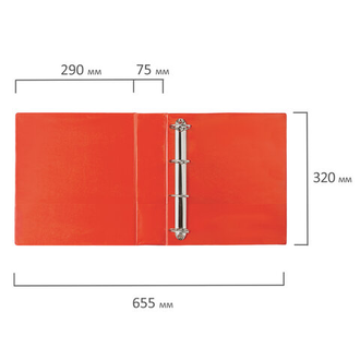 Папка на 4 кольцах с передним прозрачным карманом BRAUBERG, картон/ПВХ, 75 мм, красная, до 500 листов, 228399