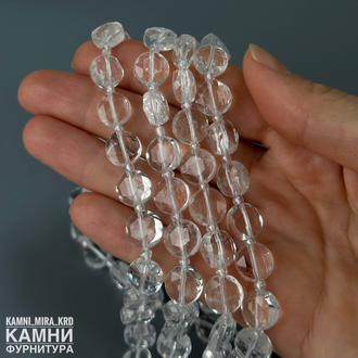 Горный хрусталь монетки с огранкой призма-звезда 10,4-10,8х5,8-6 мм сборка через бисер, цена за нить 18 см