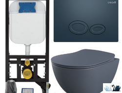 Creavit Set Free Basalt Mat - Комплект Инсталляция и подвесной унитаз серо-синего цвета Базальт
