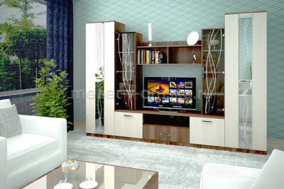 Пенал платяной "Пальмира" в расцветке Слива Валлис-Бодега Светлый в интерьере гостиной