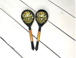 Деревянная столовая ложка Ландыш 190*60 мм черный фон