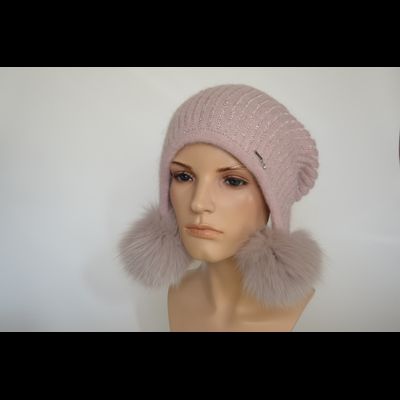 Шапка ушанка Vizio 1000 PP 66  розовая с помпонами