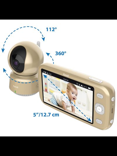 Wi-Fi видеоняня Ramili Baby RV1600X2 с повышенной дальностью (монитор-камера до 400 м), монитор 5" и 2 поворотные видеокамеры, просмотр через мобильные устройства по сервису р2р, DVR, Full HD 2 Mp