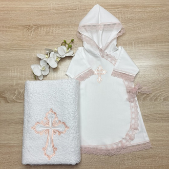 Крестильное платье для девочки "Злата розовое кружево", размеры от 0 д 3-х лет, можно вышить любое имя