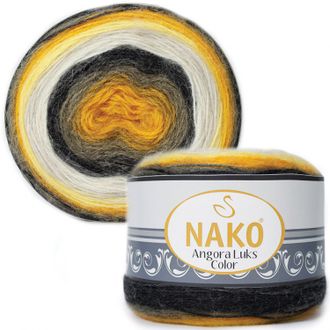 Черно-желтый - оранжевый  81908  Angora Luks Color  5%мохер 15% шерсть 80% акрил 150г/810 м