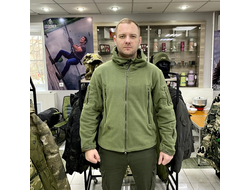 Флисовая куртка с капюшоном (Олива) (Размеры :M, L, XL, 3XL)