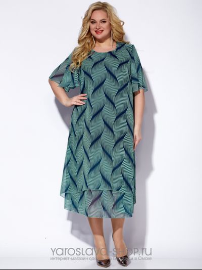 Шифоновое платье А-силуэта с принтом зеленый зигзаг