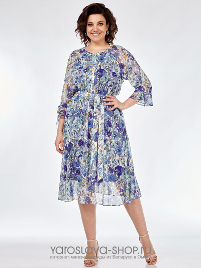 Женское шифоновое платье с цветочным принтом в нежных тонах